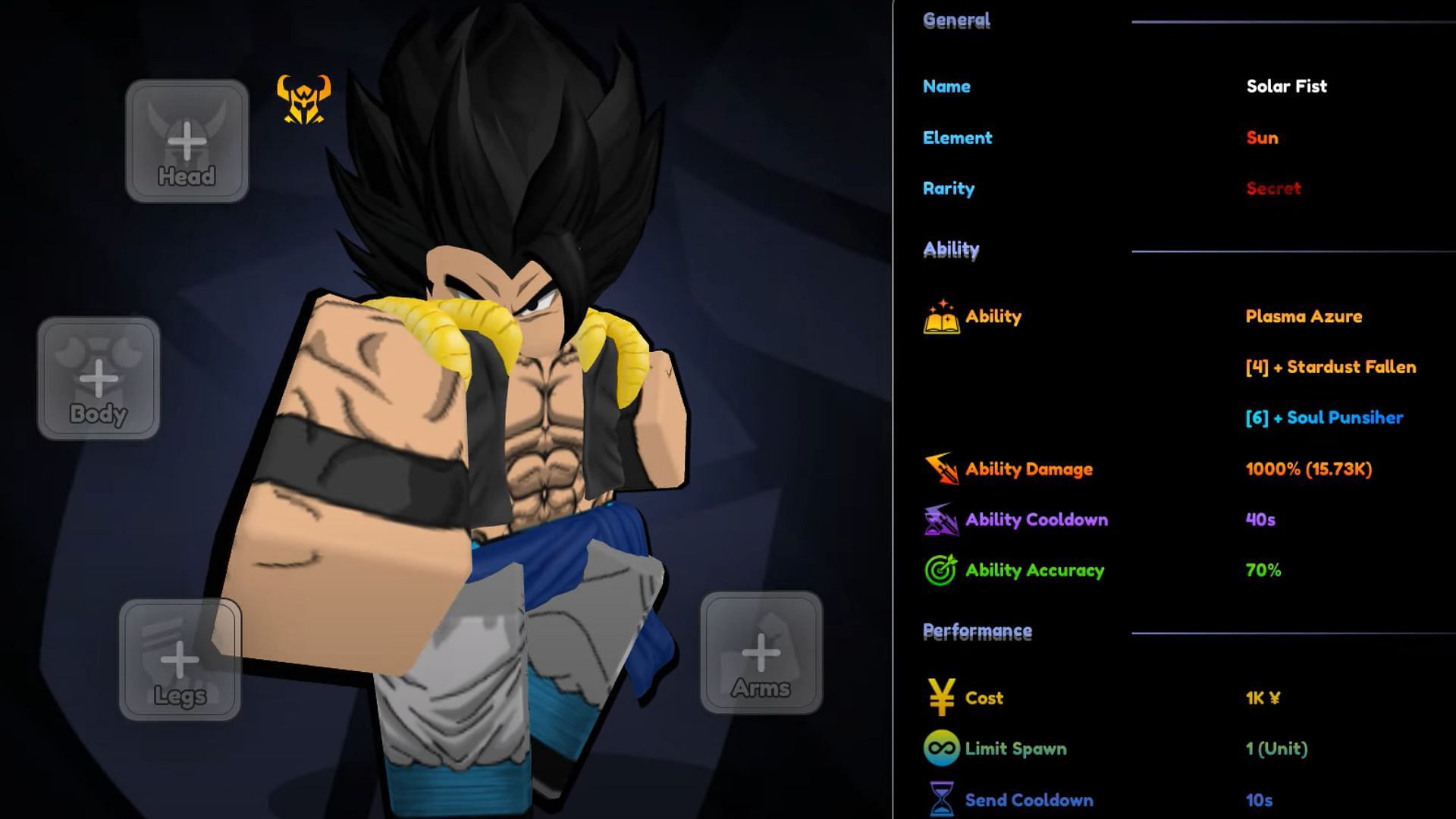 Solar Fist is modeled after Gogeta from Dragon Ball (Image via Roblox)